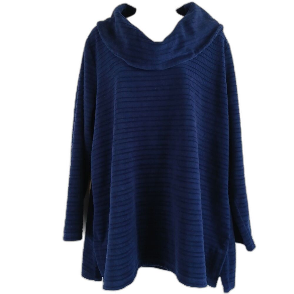T by Talbots top dark blue texture stripes cowl neck chunky sz 2X cozy flowy